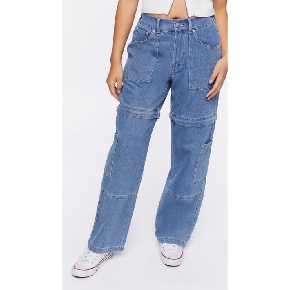 Forever 21+ Straight Leg High Waist Convertible Cargo Jean/Short 14